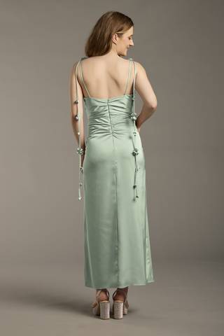 View Celebrate DB Studio Matte Satin Floral Strap Midi Dress in all available color and sizes Picture of Matte Satin Floral Strap Midi Dress